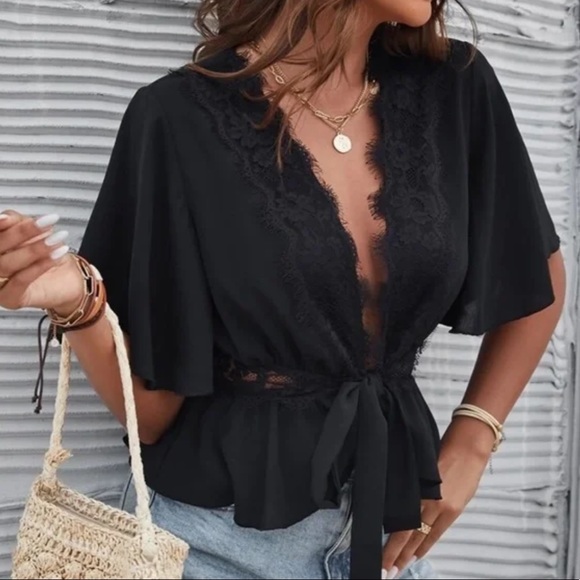 Boho Lace Butterfly Sleeve Blouse - Picture 3 of 6